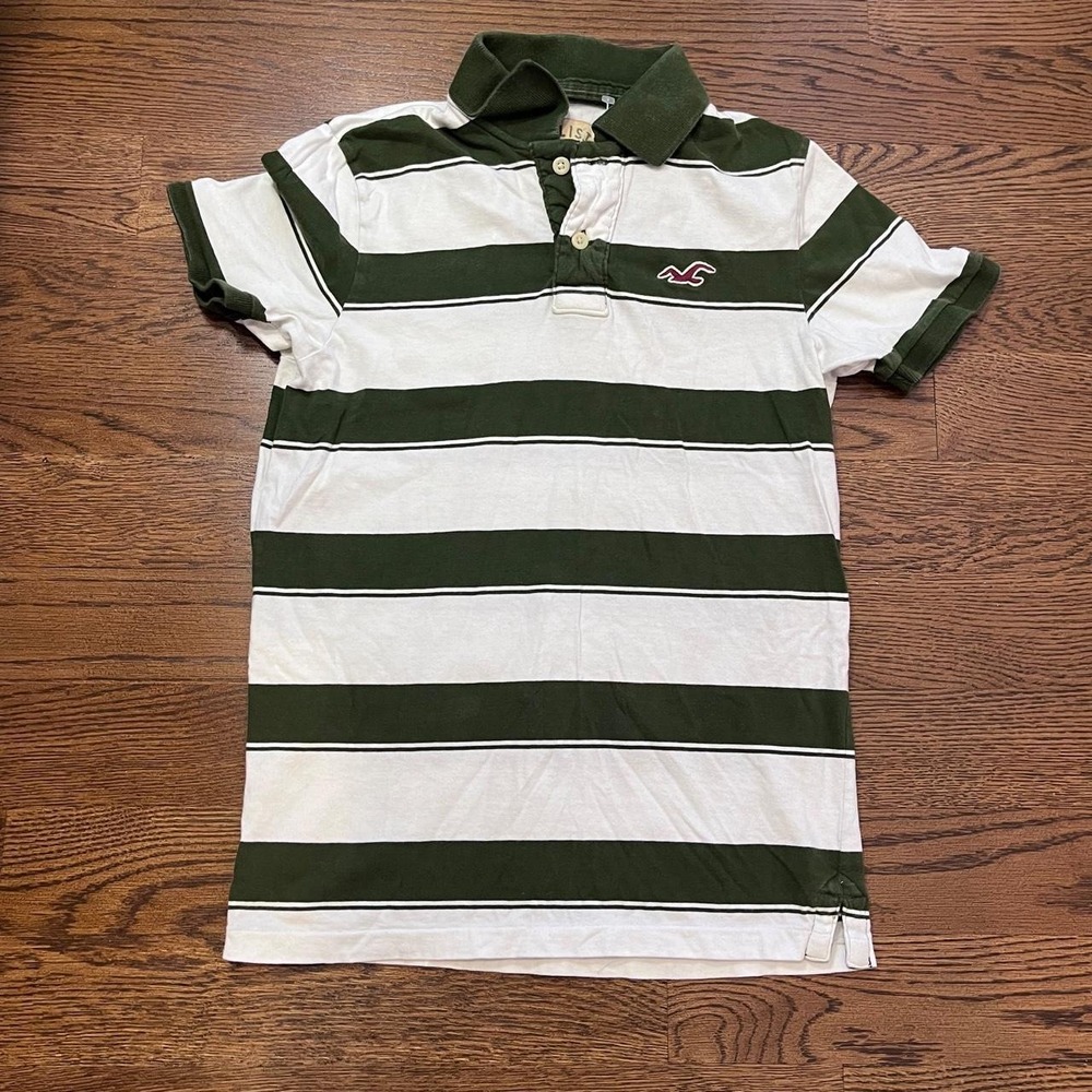 y2k vintage hollister men's white & green striped polo small